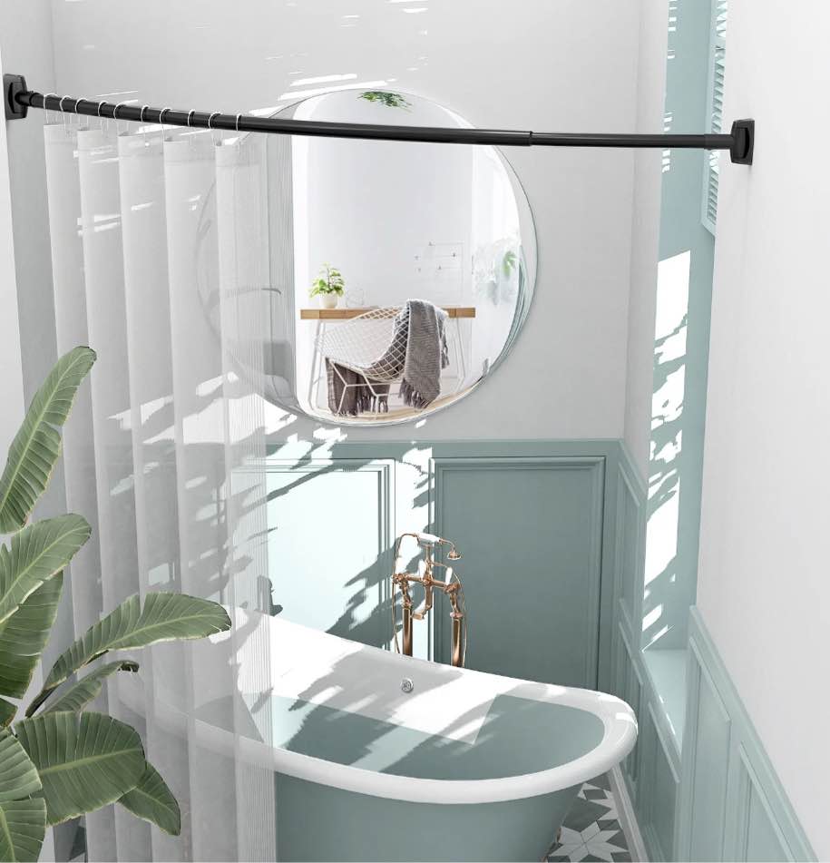 Curved Shower Curtain Rod 43" to 72" Adjustable, Aluminum Rustproof Expandable Round Shower Rod for Bathroom Bathtub Stall, Need to Drill, Black