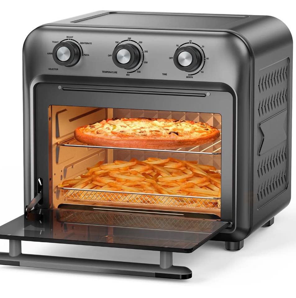 19QT Air Fryer Toaster Oven with Convection, 5-in-1 Countertop Cooker, Visible Window, Oil Free, 1500W, Black