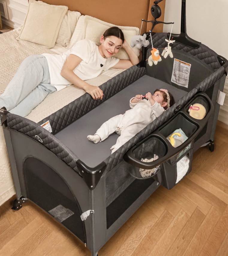 Babyeap 5 in 1 Baby Bassinet,Baby Sleeping Bed,Baby Changing Table,Baby Playpen,Standalone Baby Crib,Baby Bedside Bassinet for Newborn Baby,Gray