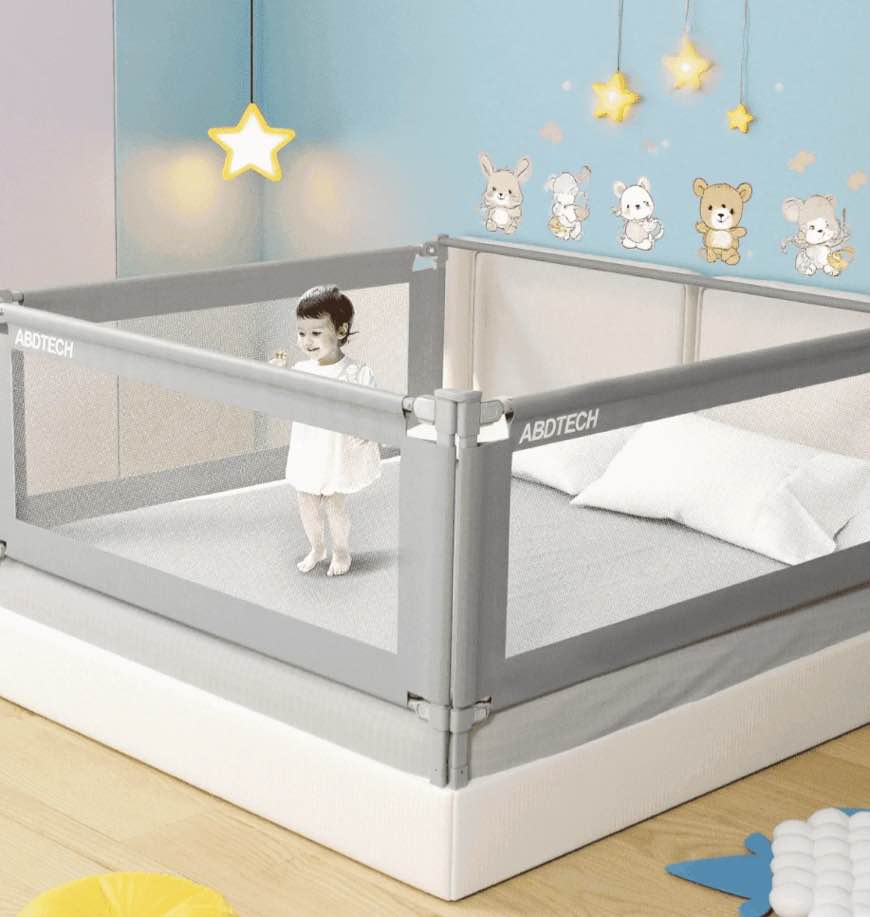 Baby Bed Guard Rail for Toddlers, 3 Packs Bed Guardrail with Protective Bar For King Size Bed 78.7x78.7x74.8”, Reinforced Large S Structure & Height Adjustable