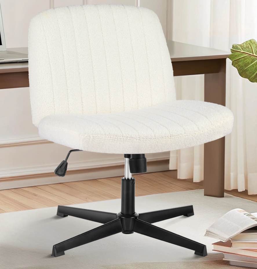 EDX Armless Criss Cross Legged Office Chair No Wheels, Comfy Home Padded Fabric Vanity Task Computer Chair, Beige