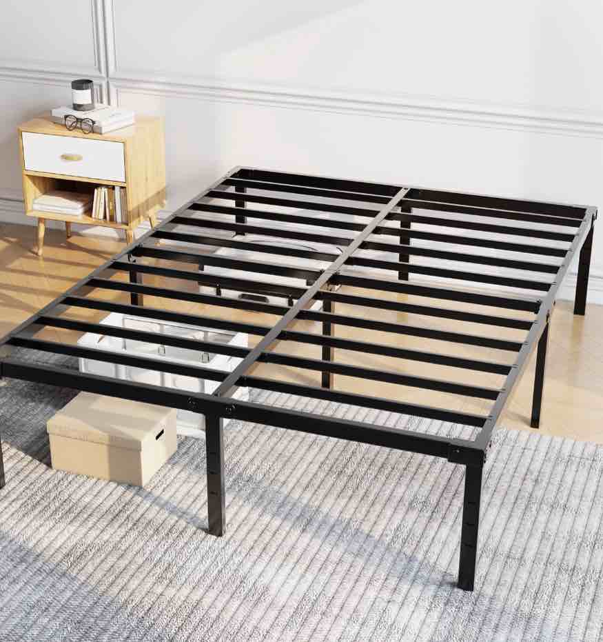 capri full bed frame, 18 inch high metal platform bed frame, 2200 lbs weight capacity, heavy duty, noise free, easy assembly, black