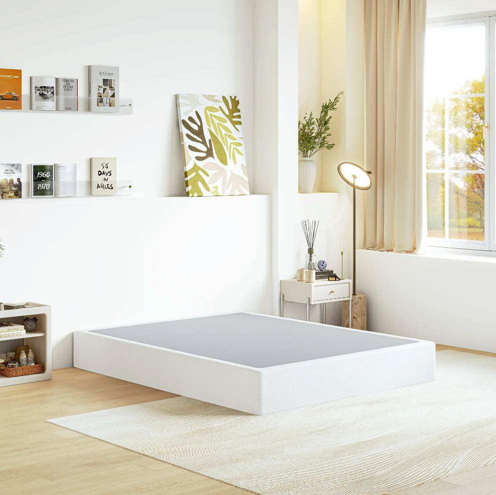 uliesc 9 inch queen metal box spring, sturdy mattress foundation, fabric cover included, easy assembly