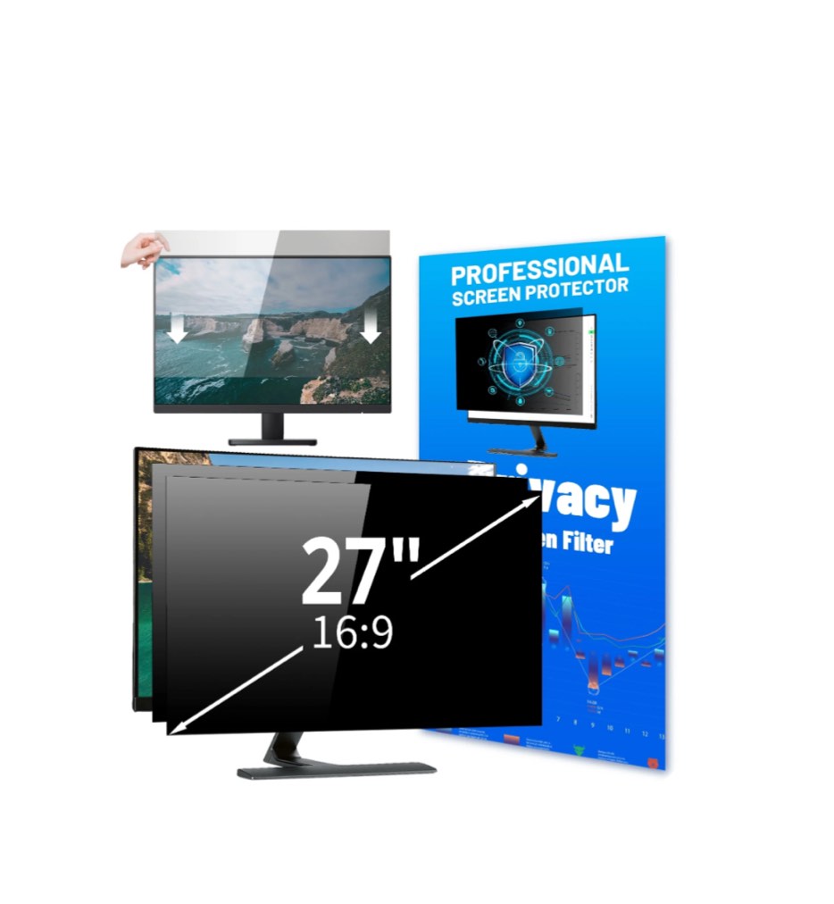 27" Computer Privacy Screen Filter for 16:9 Widescreen Monitor Screen Protector, Desktop PC Monitor Privacy Film, Monitor Privacy Shield and Anti-Glare, Anti-Scratch, Anti Blue Light Protector