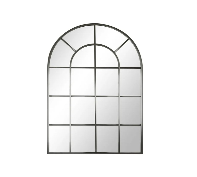 BEAUTYPEAK 40" x 30" Arched Windowpane Mirror Decor Wall Mirror, Black