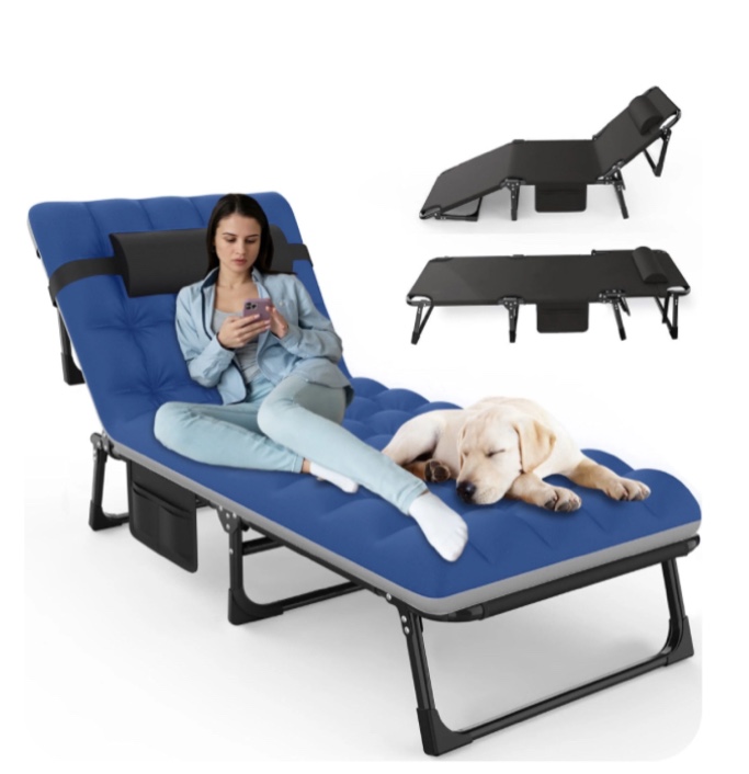 GVDV Portable Folding Camping Cot with Mattress, 29" Wide Multi-Position Folding Chaise Lounge Chair, Oversized Folding Bed Sleep Cot for Outdoor, Home, Office