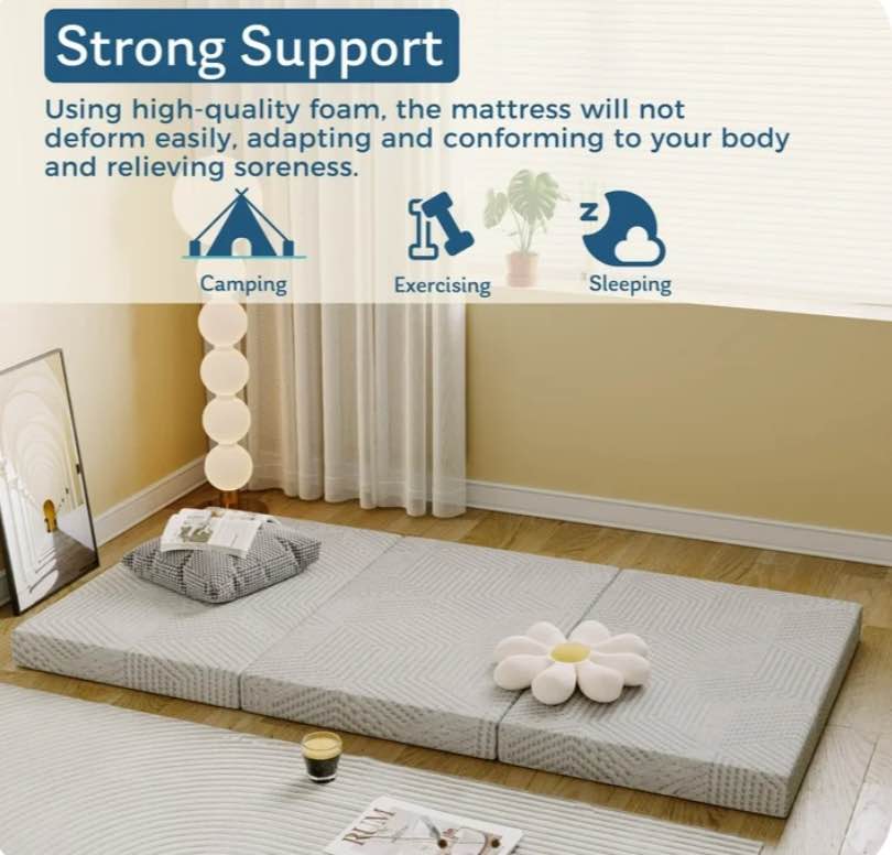 egohome 4 inch tri folding memory foam mattress, single size portable guest bed