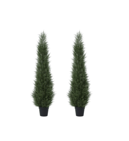2 pack 5 ft artificial cedar tree uv rated , artificial christmas topiary tree, pre-potted plants for indoor outdoor housewarming gift home decor, dr.planzen