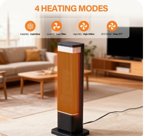 jioabl portable space heater with remote, thermostat, overheating protection for indoor use, black
