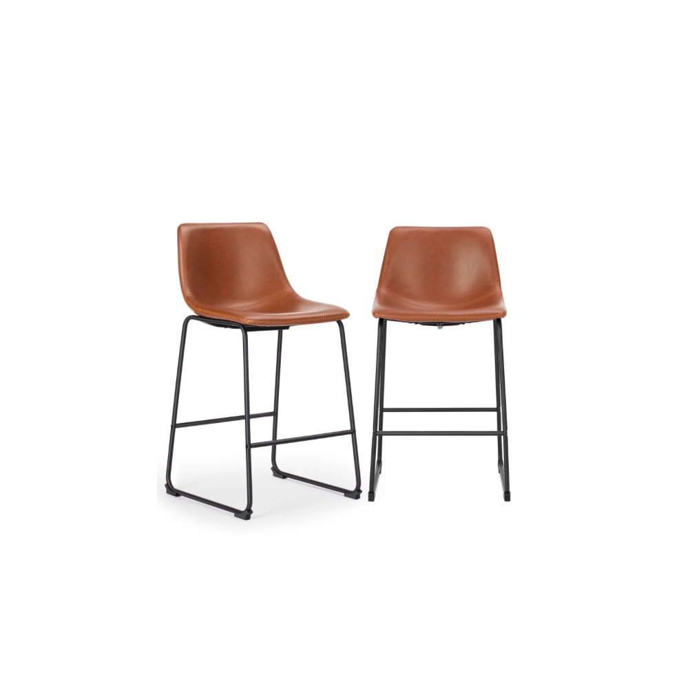 edx counter height bar stools set of 2 with back and footrest, metal frame, 26 inch, brown