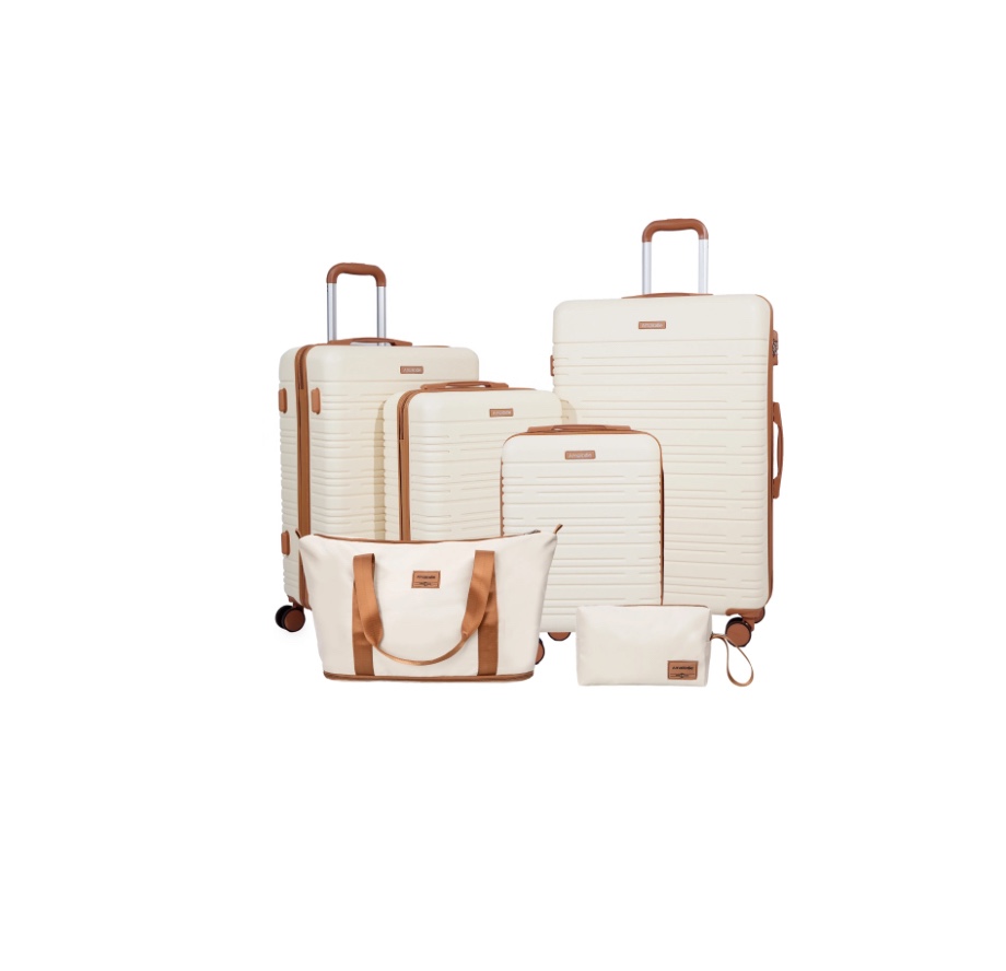 hardside luggage sets 6 piece, hardshell suitcase with tsa lock spinner wheel and travel duffle bag.beige