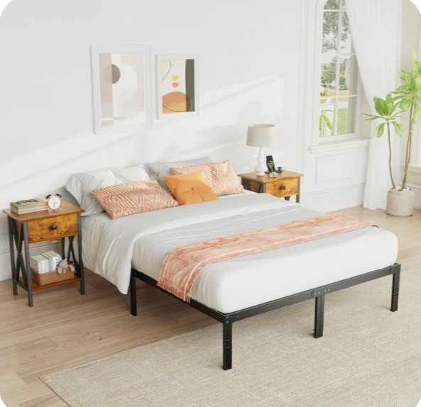 edx bed frame - full size heavy duty platform bed with underbed storage, 14-inch high steel slat support, non-slip design, no box spring required