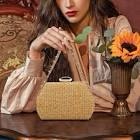 Comeon Straw Clutch Bags for Women Evening Handbag with Rhinestone Handle Hand-Woven Summer Beach Ba