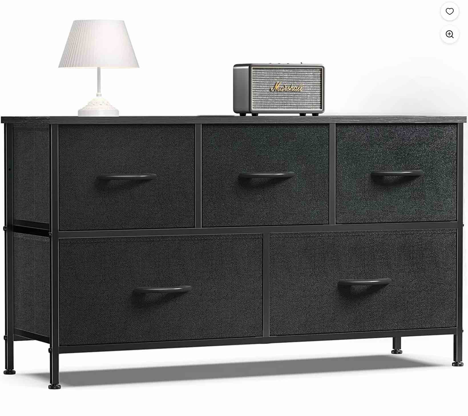 ZUNMOS 5 Drawer Fabric Dressers for Bedroom, Chest of Drawer Organizer Storage Cabinet for Closet, Entryway, Black