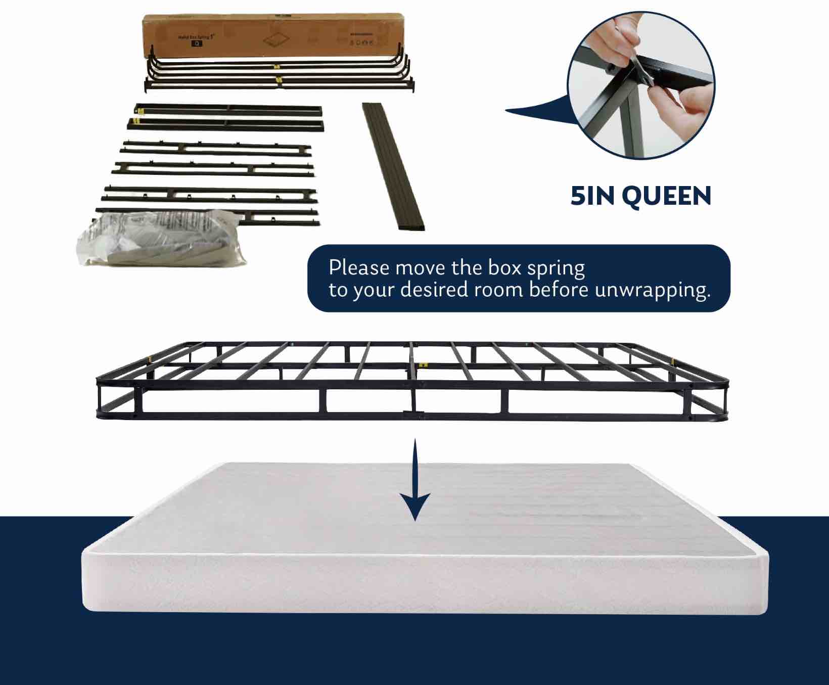 EGOHOME 5 inch Full Size Metal Box Spring, Easy Assembly Mattress Foundation