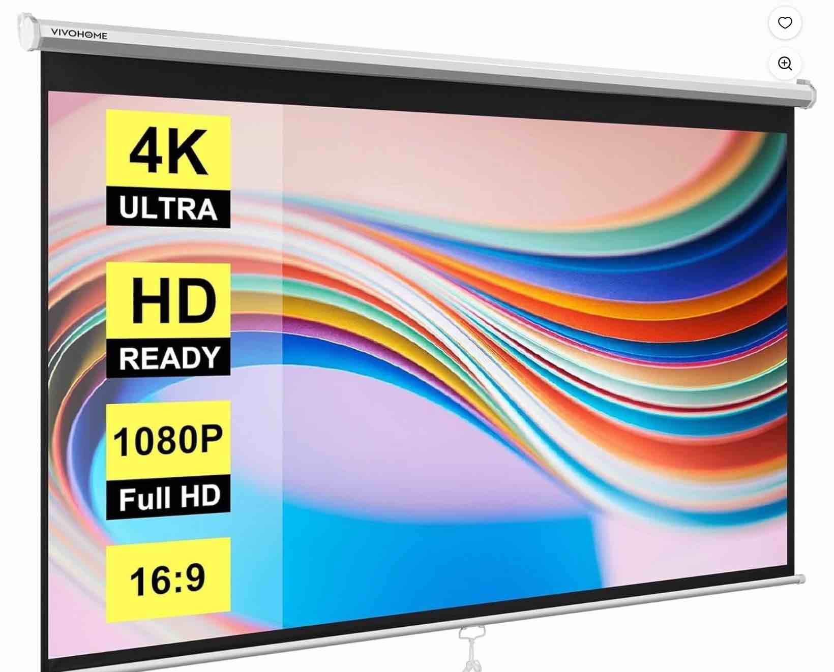 SPECSTAR 100 Inch Manual Pull Down Projector Screen  16:9 HD Retractable Projector Screens for Movie Home Theater Cinema Office Video Game