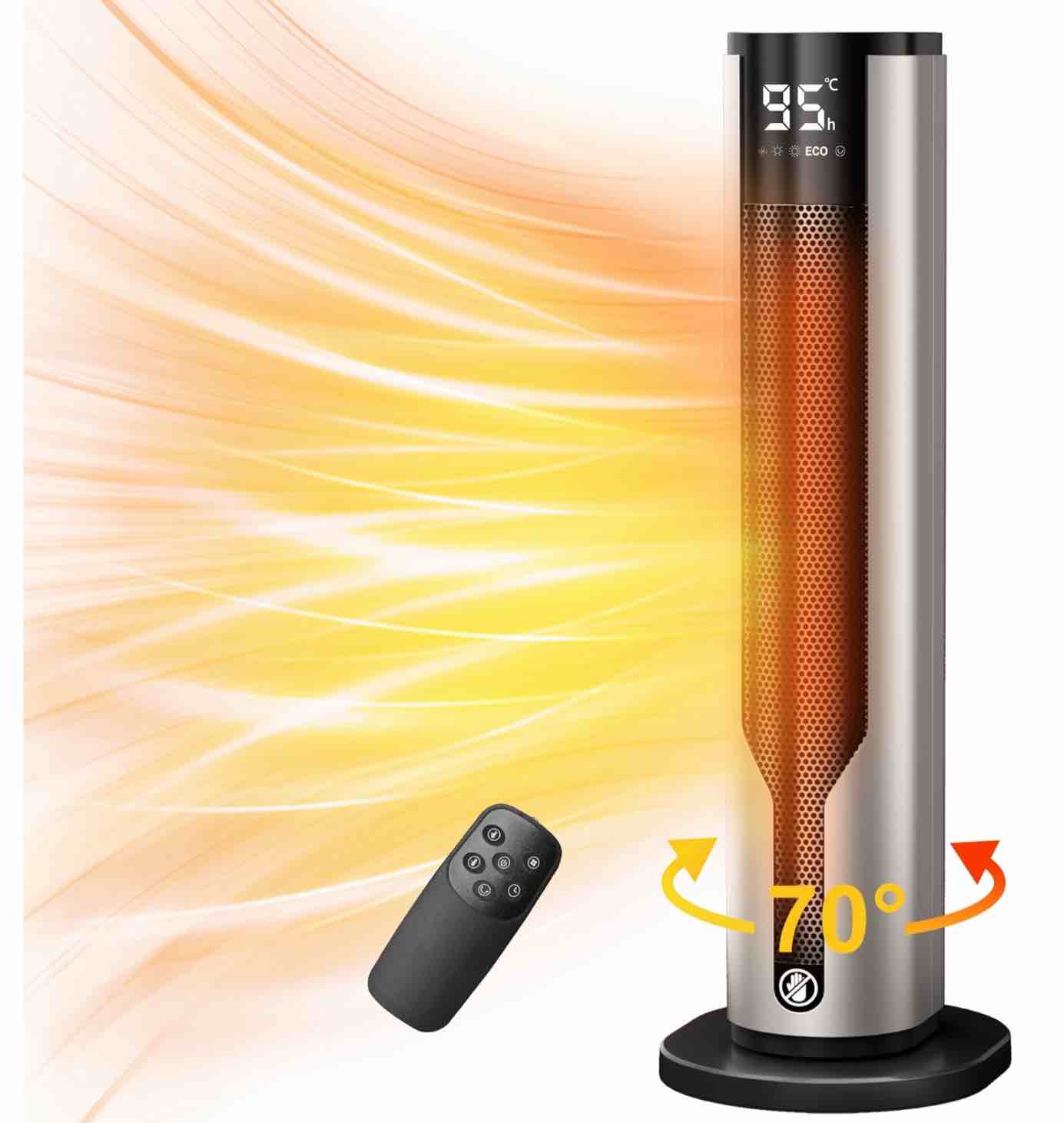 ATUPEN Space Heater, 1500W PTC Electric Heater with Thermostat, 70° Oscillation Timer for Indoor Bedroom