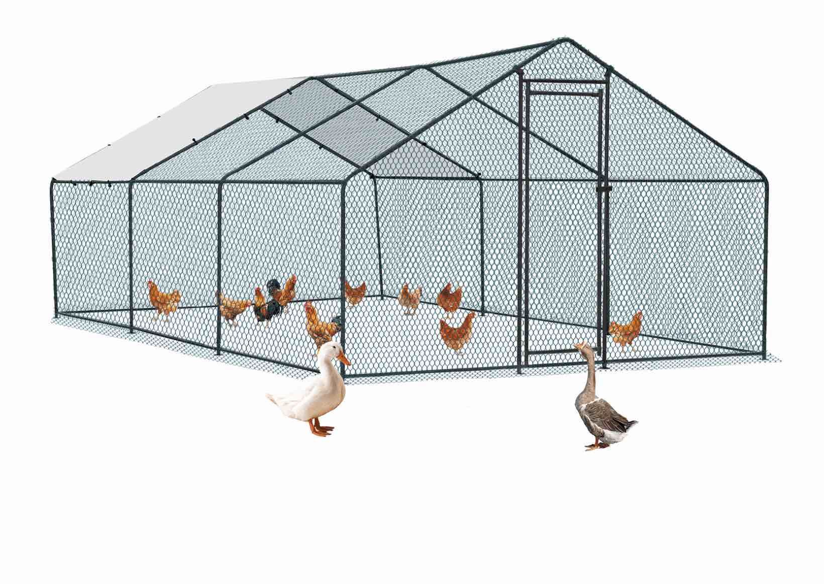Ktaxon 20x10ft Walk-in Chicken Coop Metal Poultry Cage Waterproof Cover for Hens Rabbits Outdoor Black