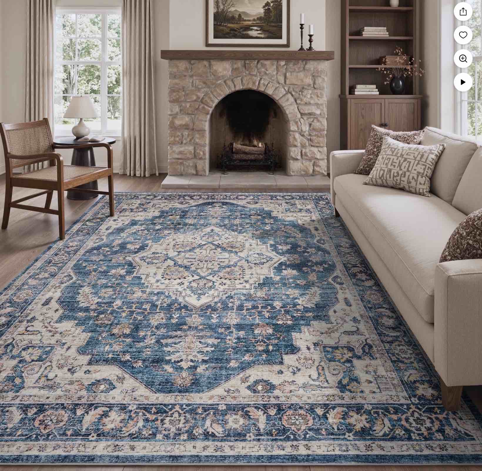 feelhome 8'x10' area rug washable carpet soft distressed non slip vintage rugs for living room bedroom kitchen blue