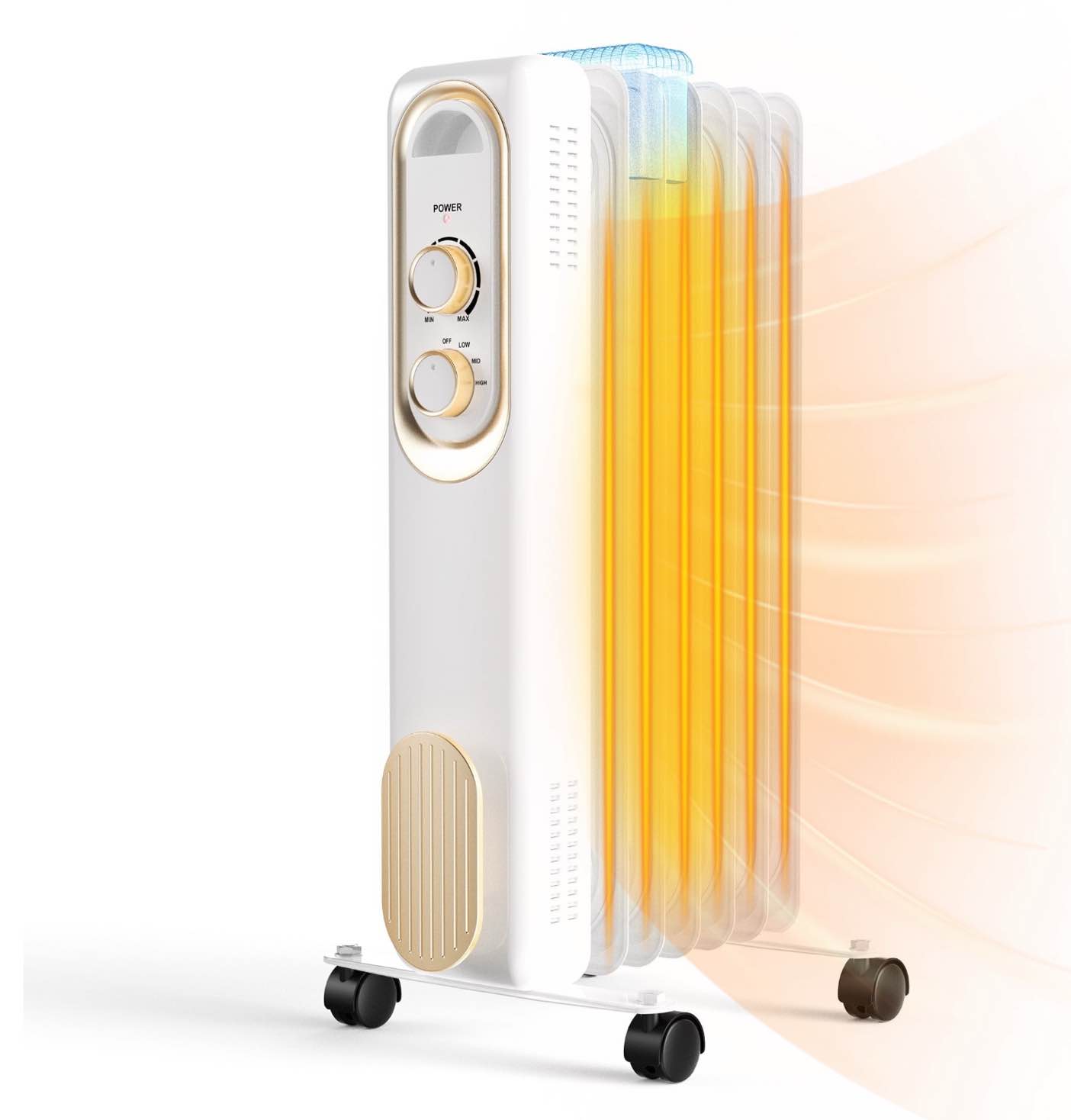 edx basic electric oil filled radiator, 1500w space heater with adjustable thermostat, white, 22.83 x 11.81 x 4.92 in