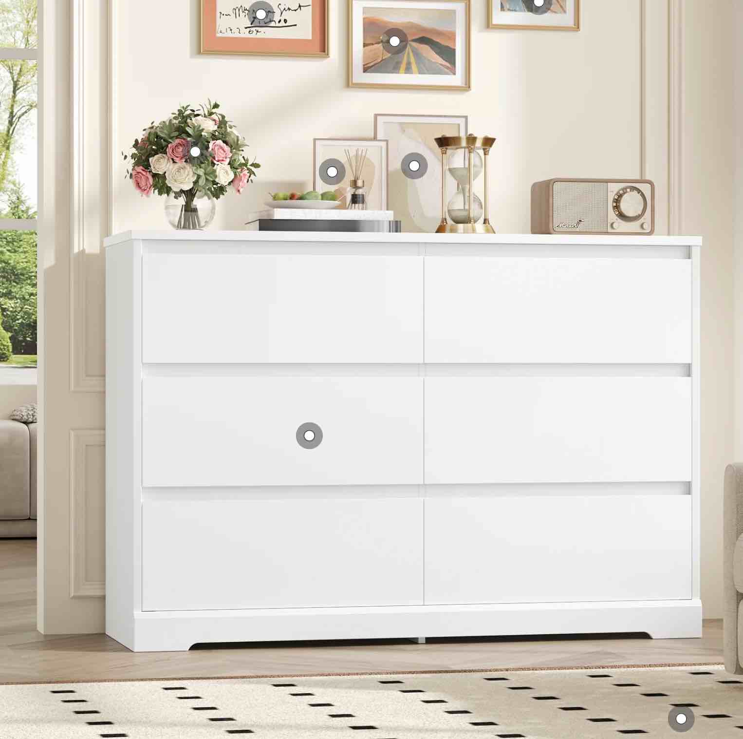 homfa 6 drawer double dresser, 47.2'' wood storage side cabinet chest of drawer for bedroom living room, white