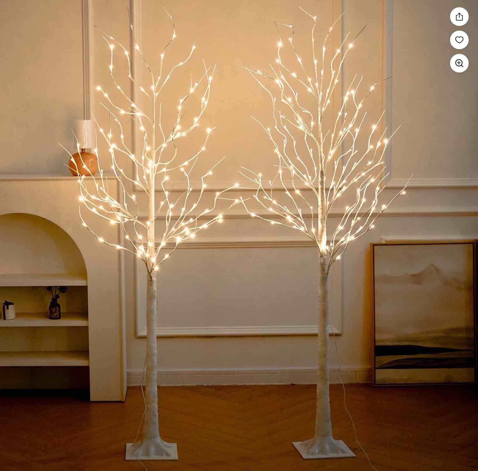 nowsto lighted birch tree, 2 pack 6 feet 144 warm white lights, prelit white artificial christmas trees for indoor outdoor decor garden wedding party bedroom decoration