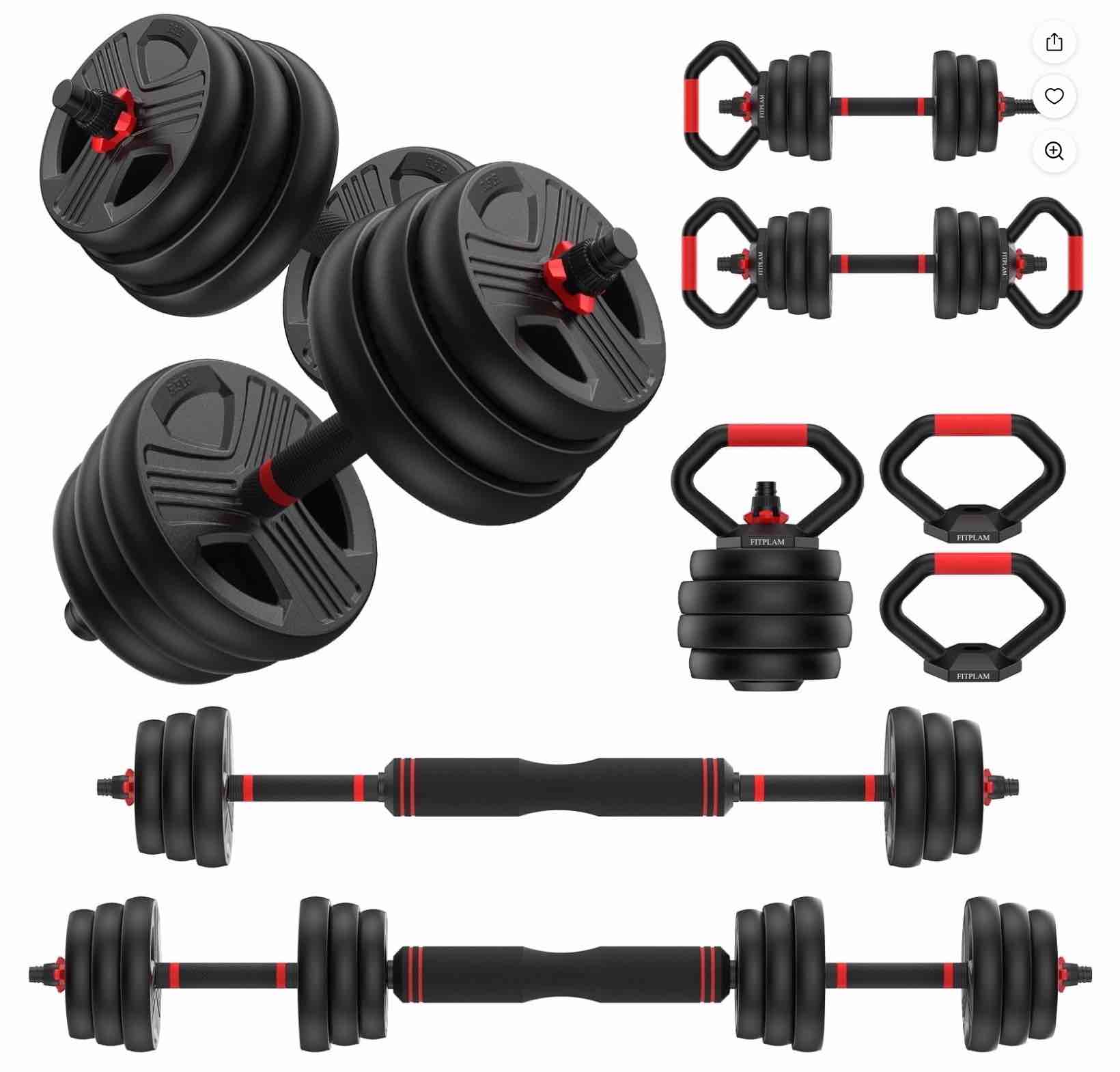 90lbs free weight set with connector  6 in1 dumbbells set used as barbell  kettlebells  push up stand  fitness exercises for home gym suitable men/women