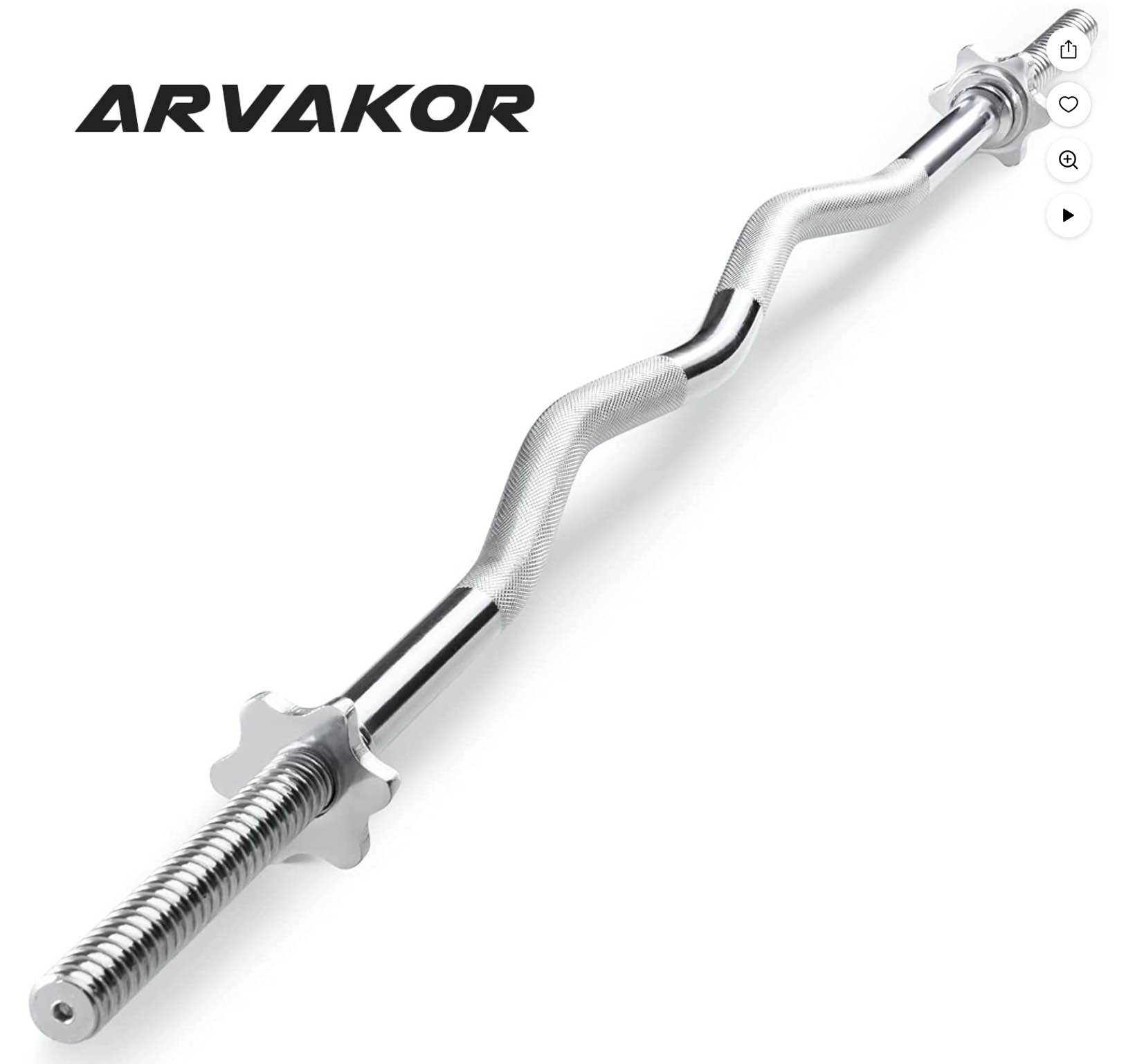 arvakor olympic 47  curl bar  barbell standard weight lifting bar threaded non-slip  440-pound capacity  silver