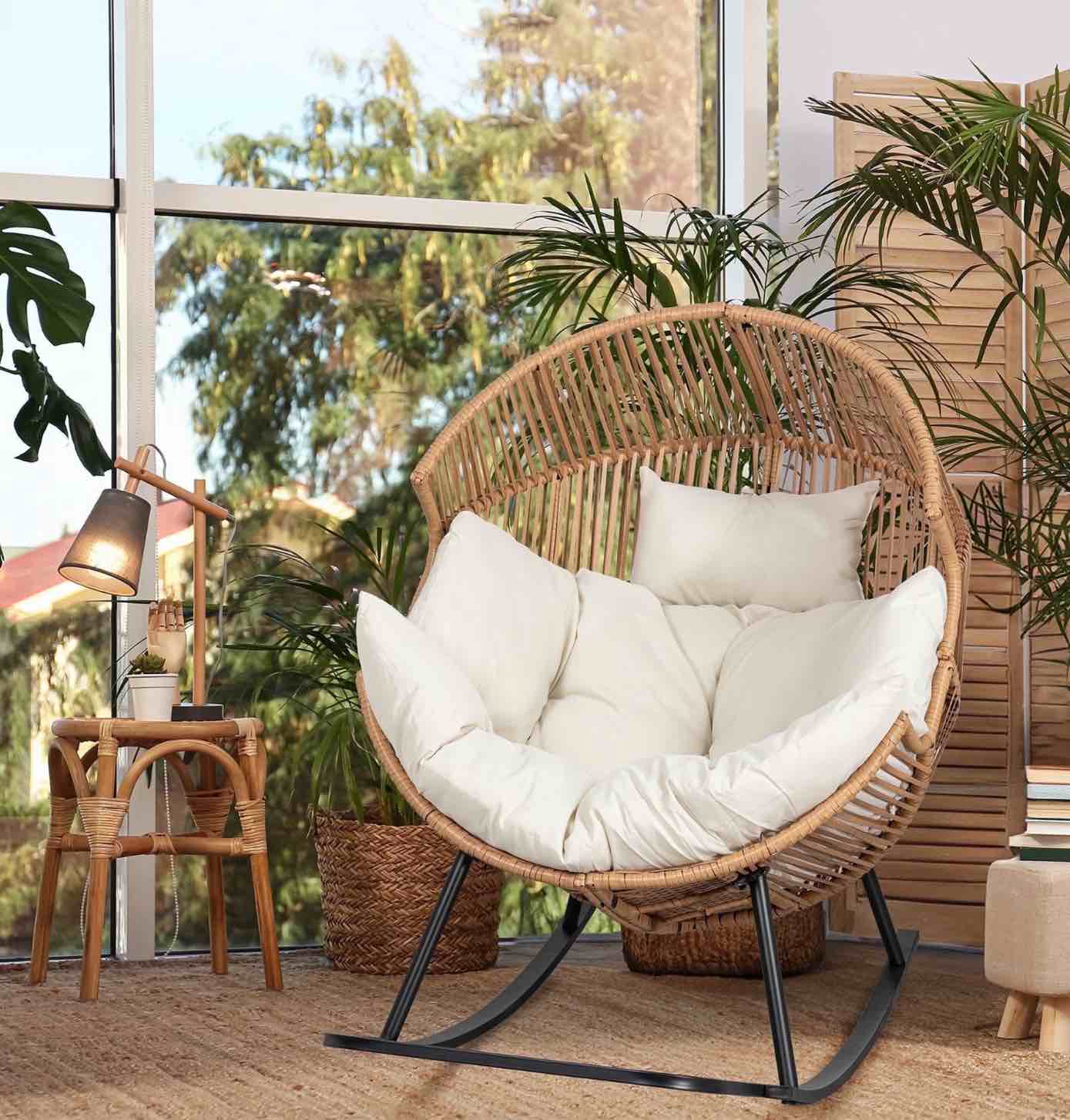 walsunny egg chair outdoor wicker patio chair oversized lounger chair with cushion egg basket chair for indoor outside balcony backyard beige