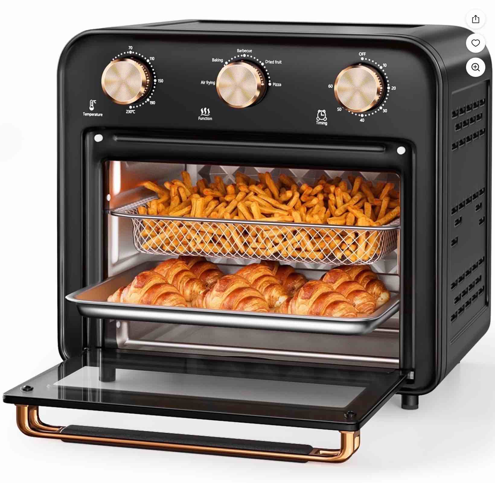 tinana 5-in-1 air fryer toaster oven countertop, 1300w 17 qt, 4-slice convection ovens combo, oil-less air fry, roast, bake broil toast, dried fruit, timer, stainless steel