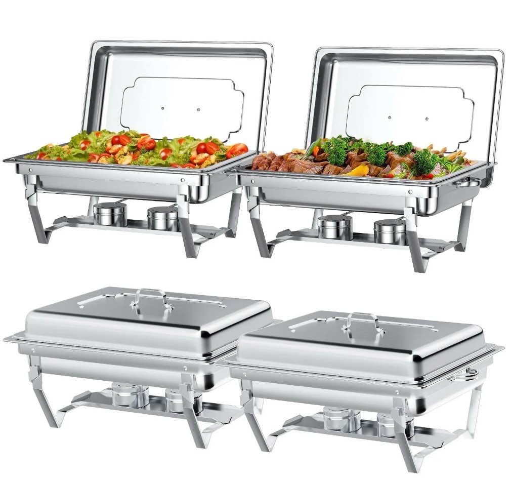 Chafing Dish Buffet Set 4 Pack  TINANA 8QT Stainless Steel Chafing Dishes for Buffet  Chafers and Buffet Warmers Sets for Parties  Events  Wedding  Camping  Dinner