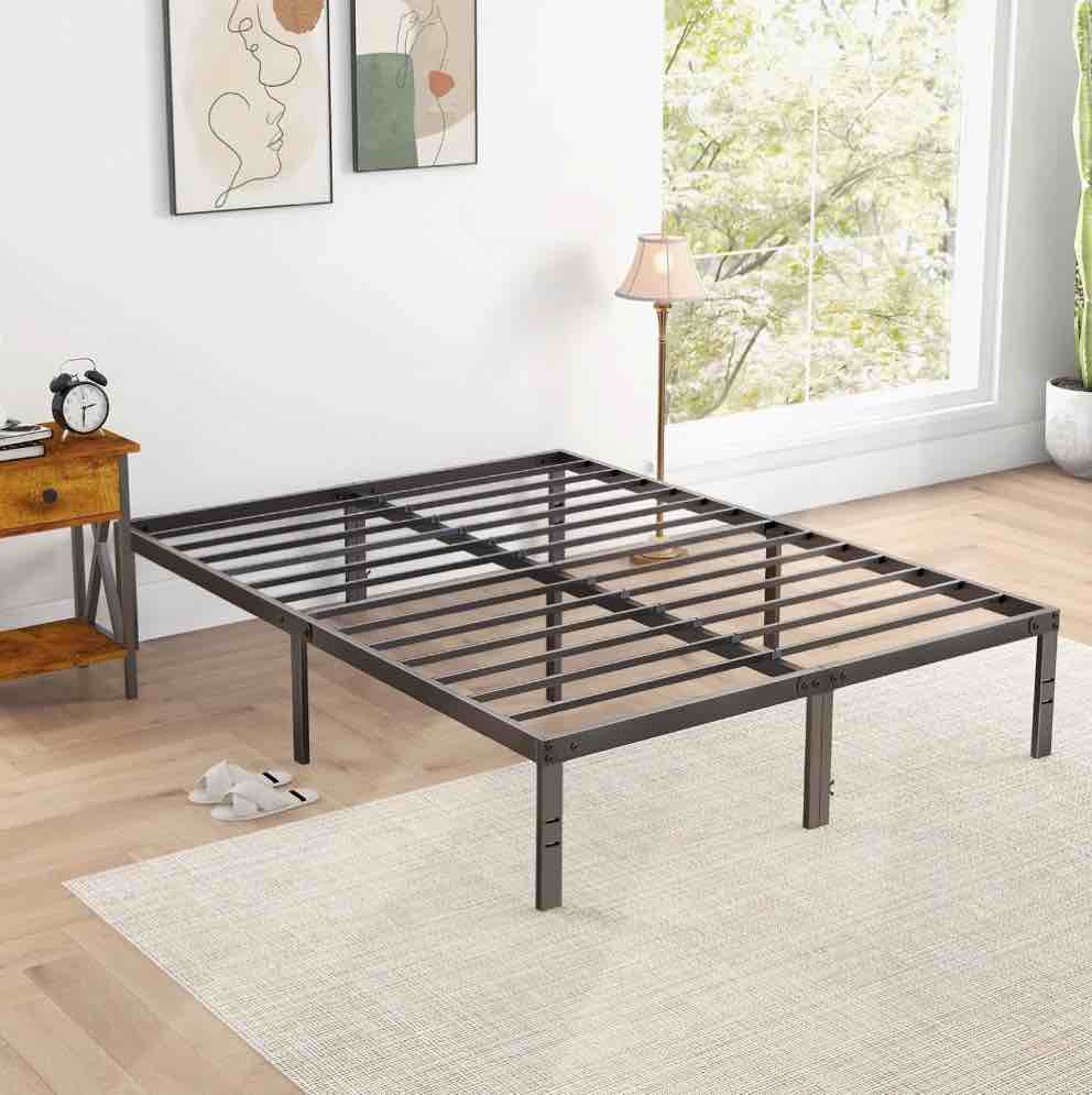 edx Queen Platform Bed Frame with Ample Storage Space, Sturdy Steel Slat Support, Heavy-Duty Construction, 14-Inch Height, No Box Spring Required