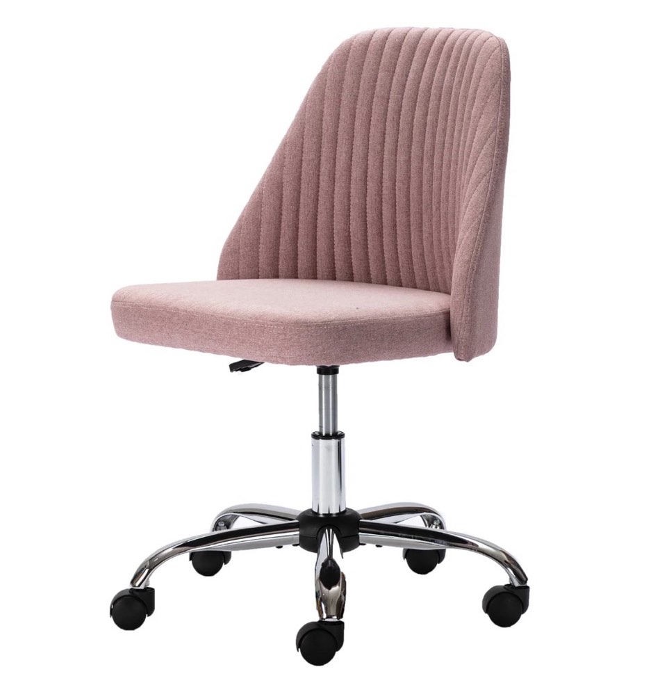 edx Makeup Chair Armless Office Chair With Wheels, Comfortable Home Office Desk Chair, Adjustable Swivel Upholstered Fabric Makeup Task Computer Chair, Pink