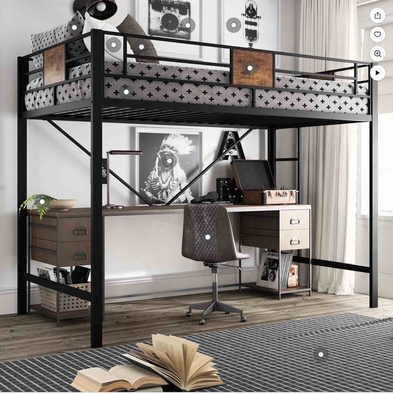 Condition photo showing Good Condition for Amolife Twin Size Metal Loft Bed with Removable Ladder & Full-Length Guardrail  Black