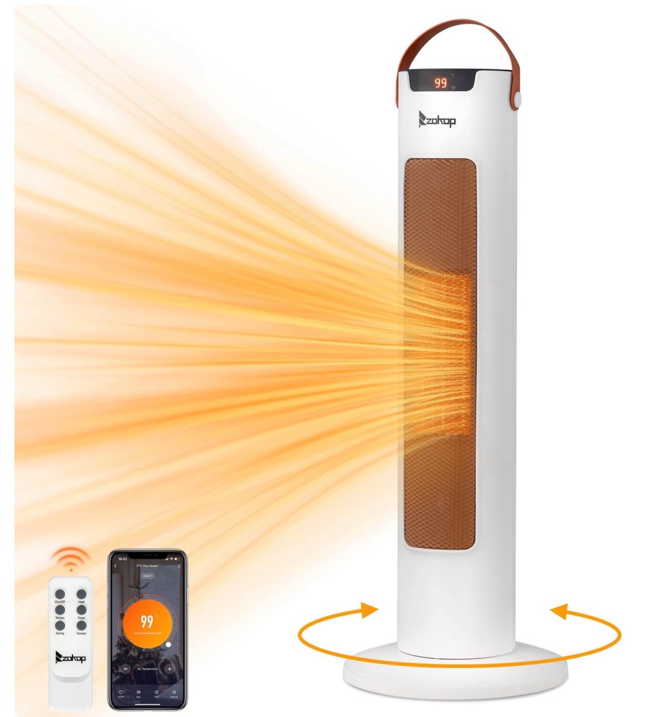 Condition photo showing New/Like New for Ktaxon 24" Tower Space Heater, 1500W Smart Electric Heater with Thermostat, WiFi APP & Remote Control, 60° Oscillation, 9H Timer, for Indoor Bedroom Office Home, White