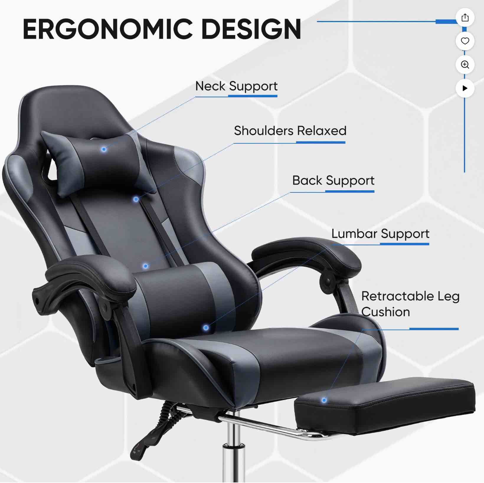 Condition photo showing New/Like New for EDX Ergonomic Gaming Chair High Back Office Chair with Lumbar Support and Adjustable Armrests Swivel Racing Chair, Black and Gray
