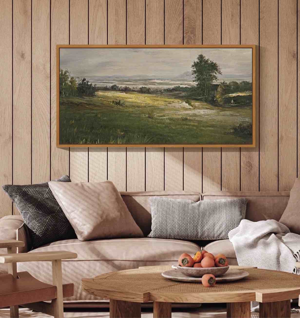 Condition photo showing New/Like New for Drsoum 20x40in Natural Framed Vintage Landscape Large Canvas Wall Art The Vast Grassland Classic Wall Prints Modern Farmhouse Hallways Studies Offices Living Rooms Decor
