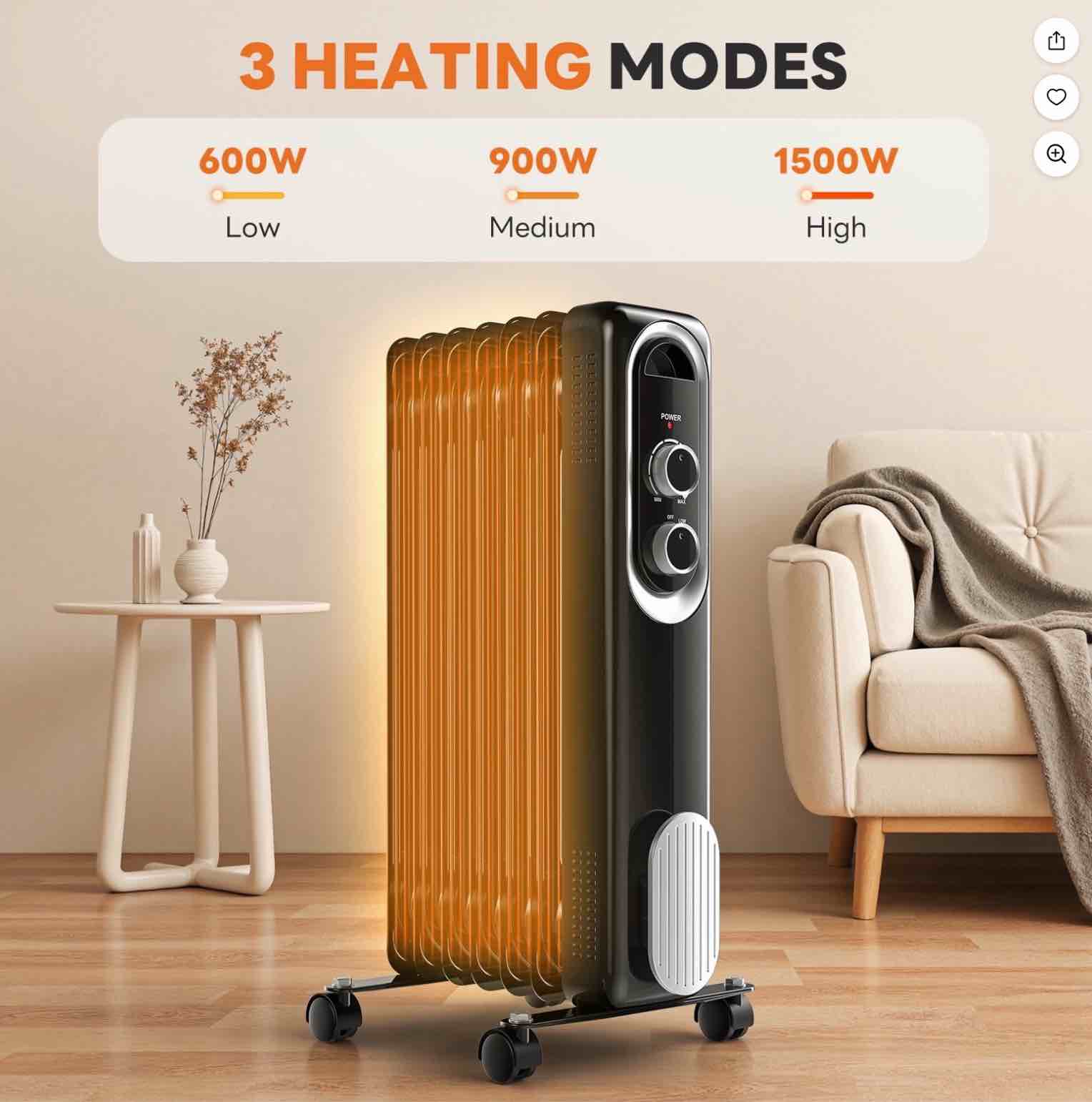 Condition photo showing New/Like New for MCQ Basic Electric Oil Filled Radiator, Space Heater with Adjustable Thermostat for Office Bedroom Home, Black