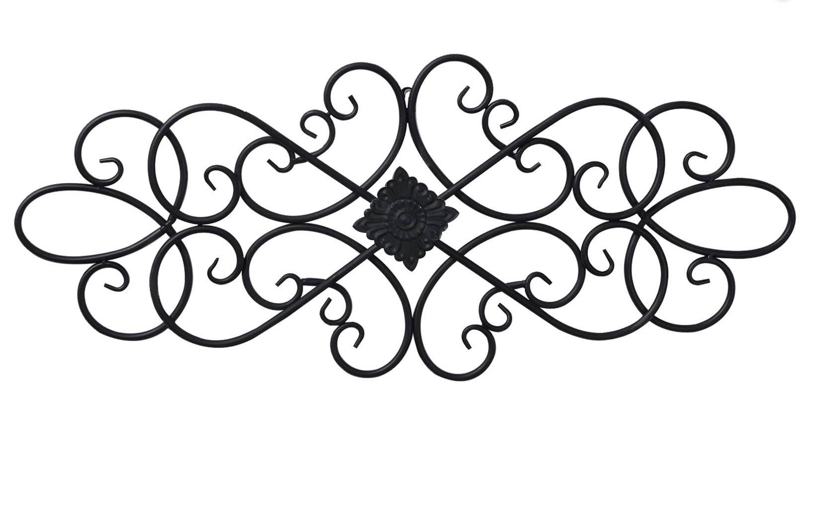 Condition photo showing New/Like New for Sintosin Farmhouse Black Wrought Iron Wall Decor 32 x 13 Hanging Flower Plaque Scroll Metal Wall Art Bedroom Home Decor