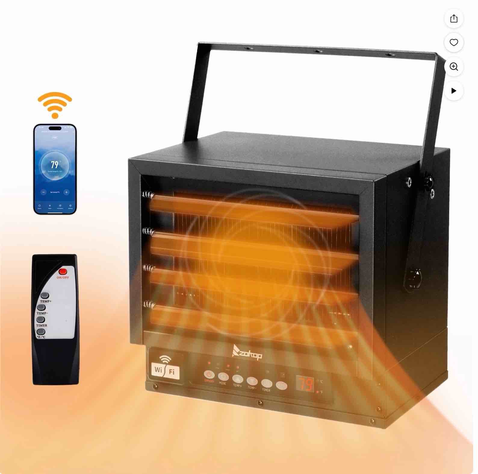 Ktaxon WiFi Smart Electric Garage Heater 7500W Ceiling Mount Space Heater 240-Volt Hard-Wired Heater Fan-Forced Shop Heater with Digital Thermostat 12H Timer Remote Control Black