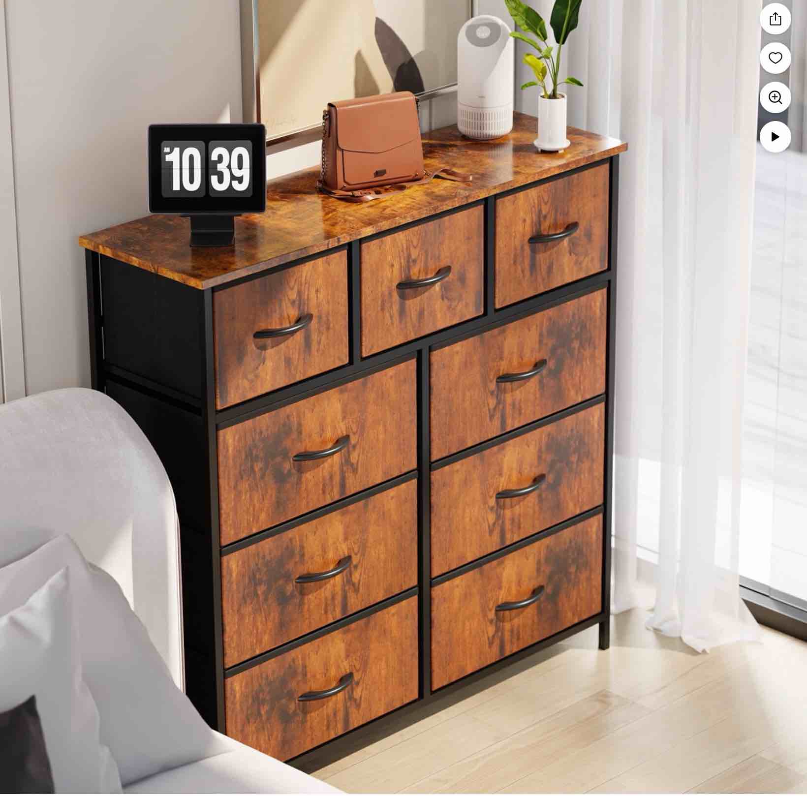 Condition photo showing Good Condition for ZUNMOS 9 Drawer Fabric Dresser for Bedroom, Chest of Drawer Organizer Storage Cabinet for Closet, Entryway, Rust Brown