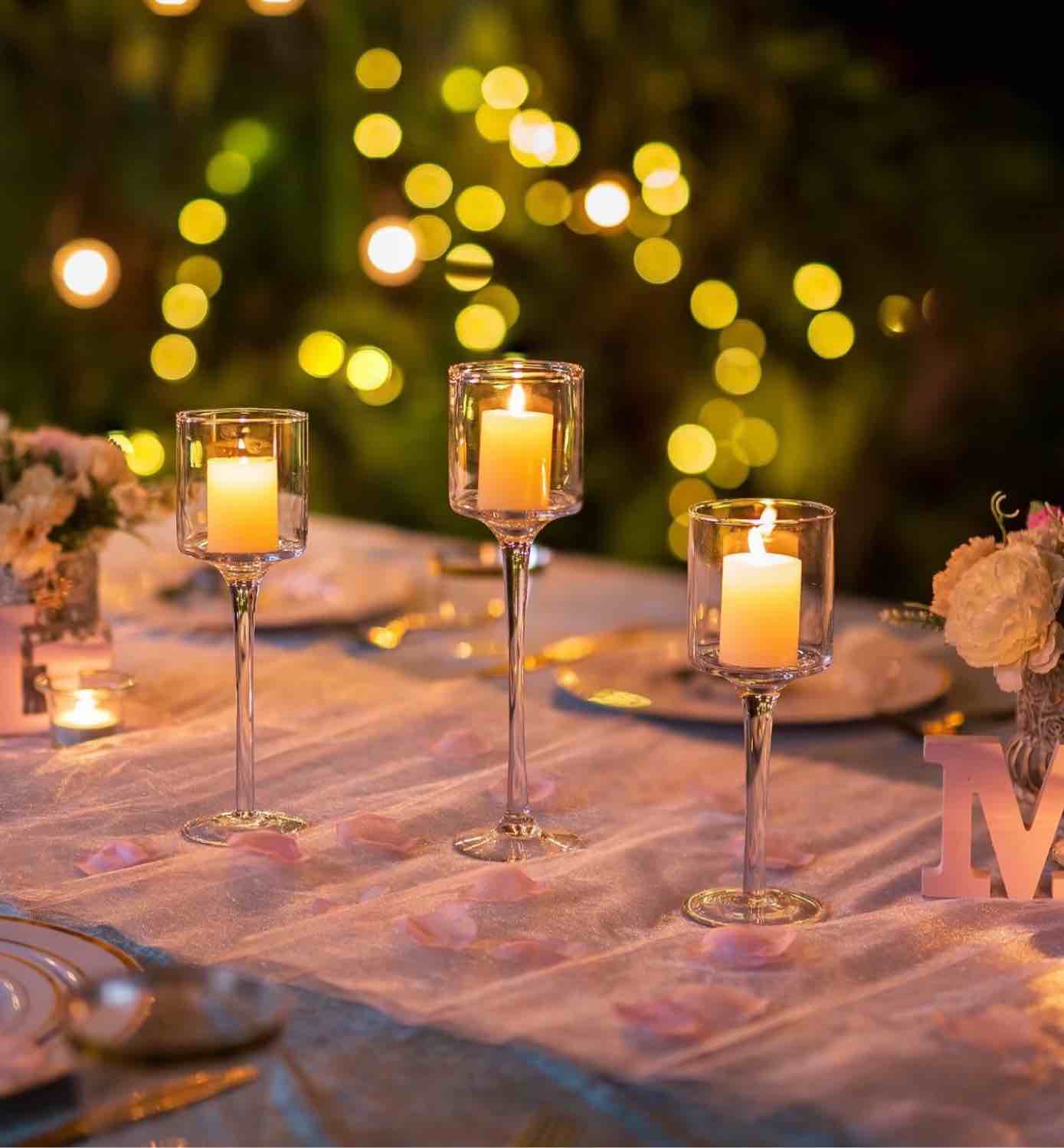 Condition photo showing New/Like New for Glasseam Glass Hurricane Candle Holders Bulk Set of 30 Long Stem Tealight Candle Holder for Wedding Centerpieces 7.87 8 &10.2 H