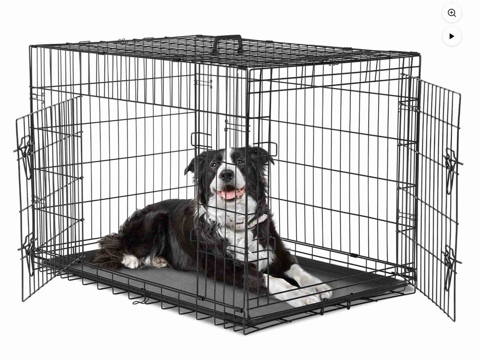 EDX Medium Dog Crate with Divider Panel  36  Double Door Folding Metal Wire Dog Cage with Plastic Leak-Proof Pan Tray