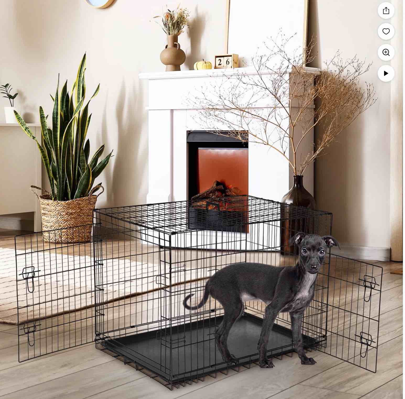 Condition photo showing New/Like New for EDX Medium Dog Crate with Divider Panel  36  Double Door Folding Metal Wire Dog Cage with Plastic Leak-Proof Pan Tray