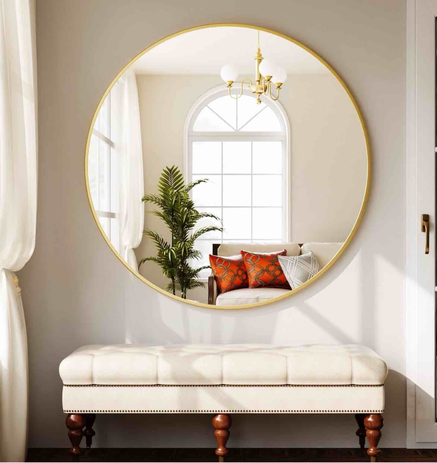 Condition photo showing New/Like New for YVANLA 32" Rounded Bathroom Wall Mirror Vanity Mirror,Gold