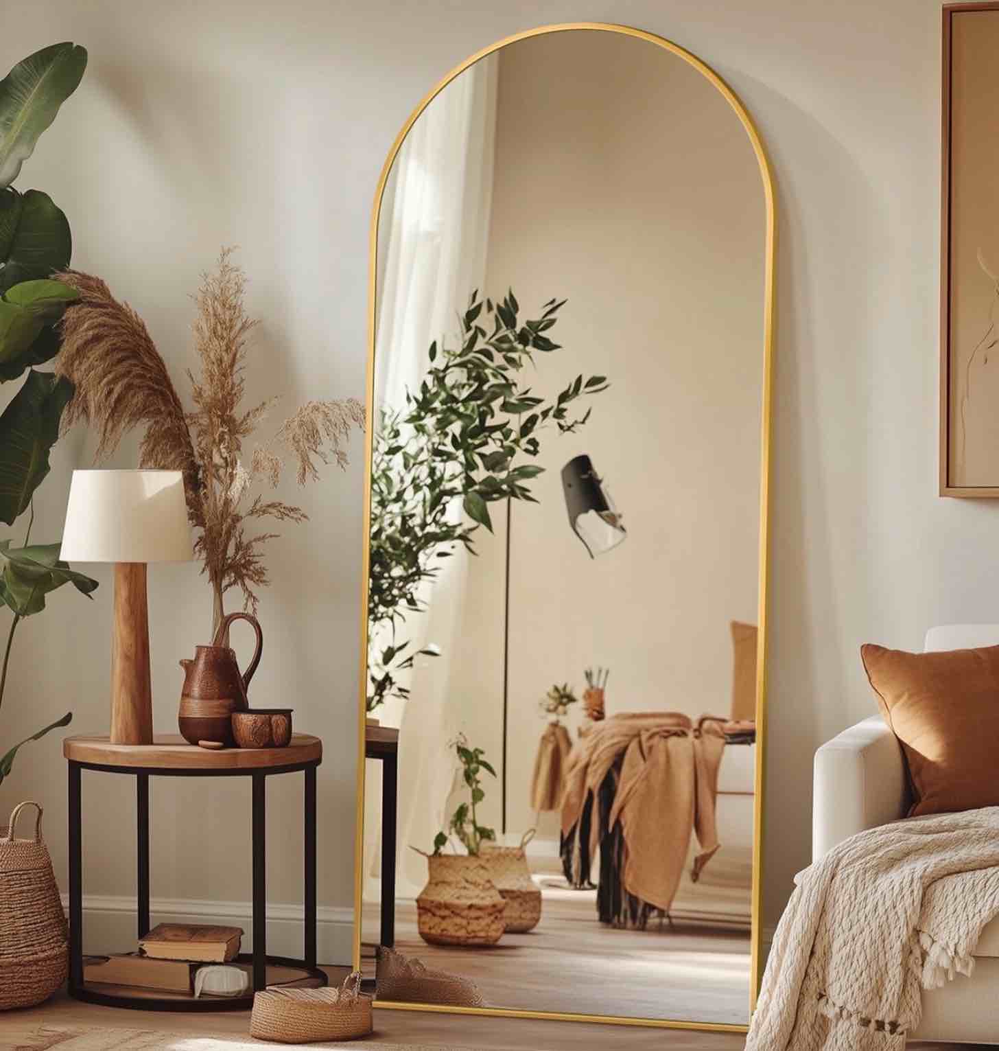 Antok 58.2 x 18  Arched Full Length Mirror Standing Floor Mirror Stand Up Mirror  Gold Frame