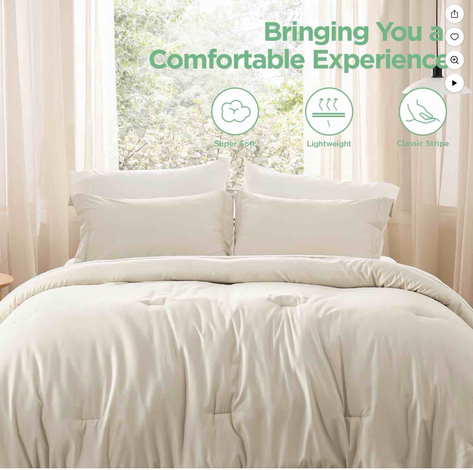 U by Bedsure Full Size Comforter Set Beige,Soft Bedding Sets with Comforter