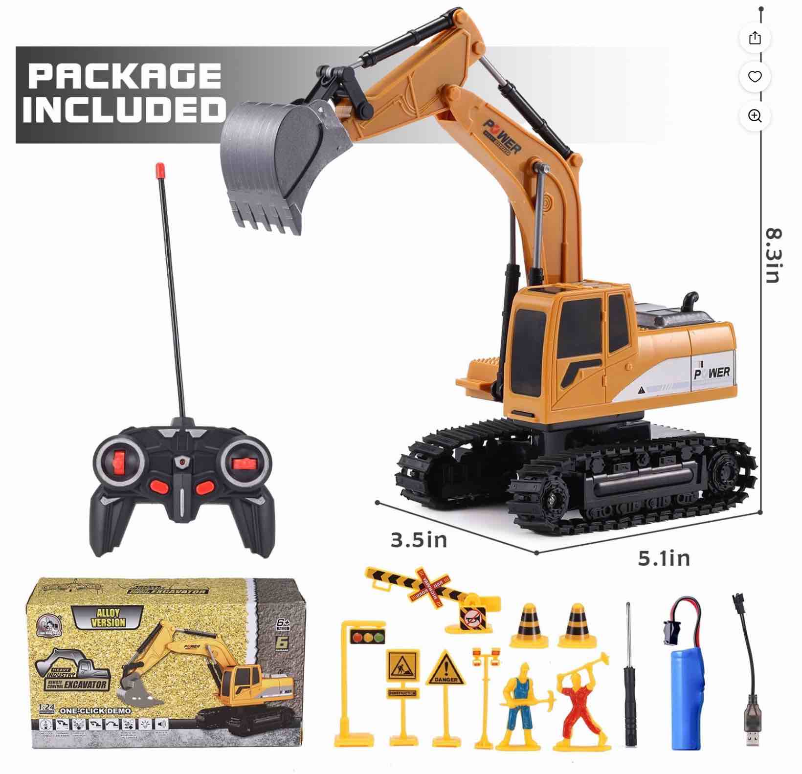 Condition photo showing New/Like New for Remote Control Excavator for Kids 2.4Ghz 6 Channel RC Truck Excavator Construction Vehicle Toy with Metal Shovel Lights & Sounds for Toddler Boys Age 3 4 5 6 7 8 Year Old
