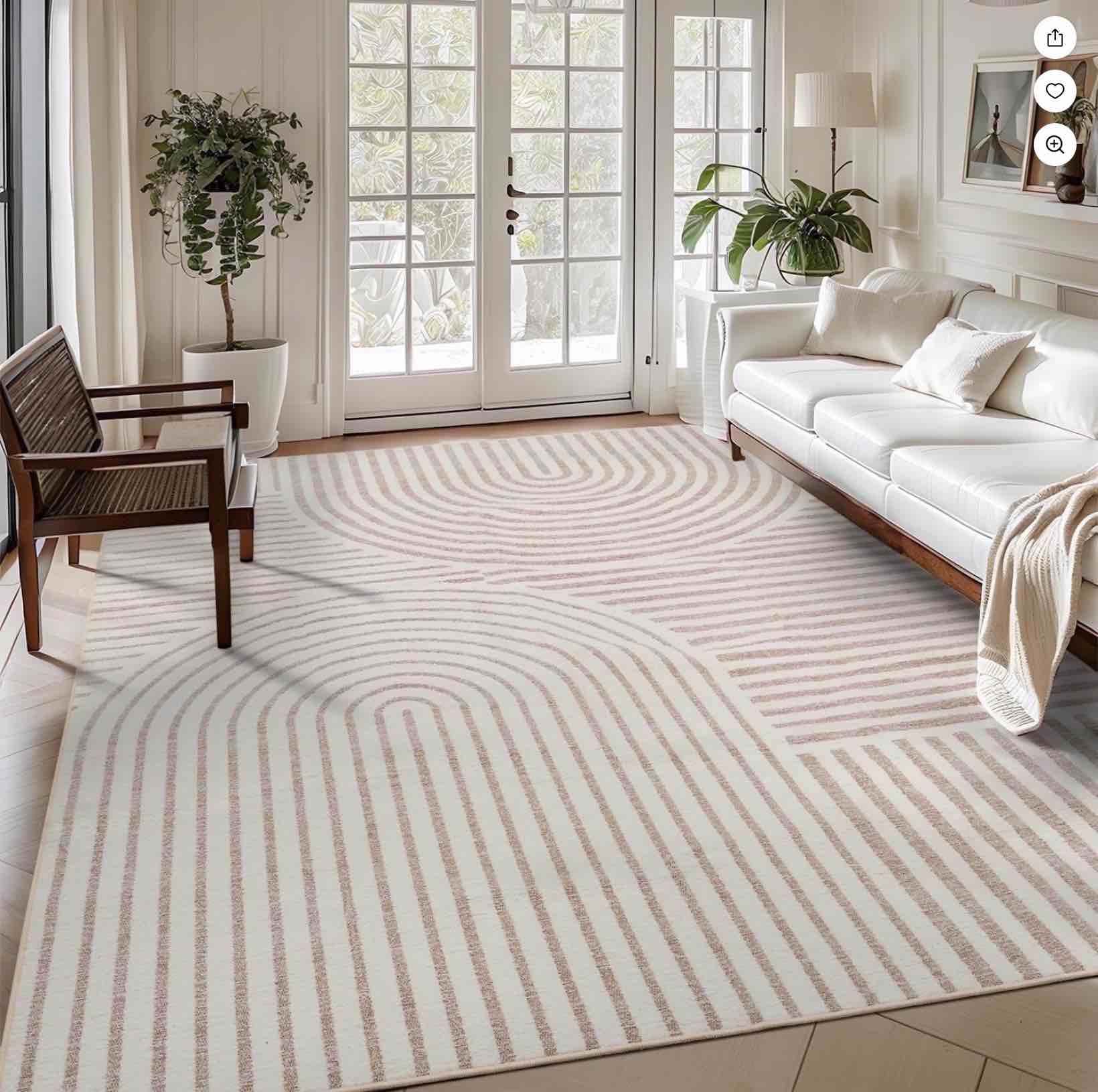 VUNATE 8 x10  Area Rugs for Living Room Jacquard Textured Modern Rugs Soft Geometric Rug for Bedroom Mid Century Washable Rug Non-Slip Bohemian Carpet Perfect for Dining Room Office Beige