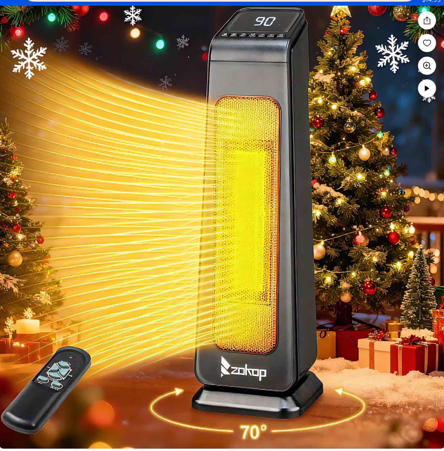 Condition photo showing New/Like New for Ktaxon Space Heater Indoor,23" Portable Electric Heater with 3 Heat Settings, 70° Oscillation, Timer, Remote Control, Tip-Over Switch,Quiet Portable Heater for Office, Bedroom, Large Room,Black